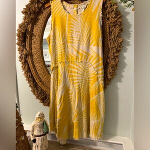 💛💛 Mo:Vint New York Vintage Yellow Linen Sleeveless MIDI Dress - Large -…